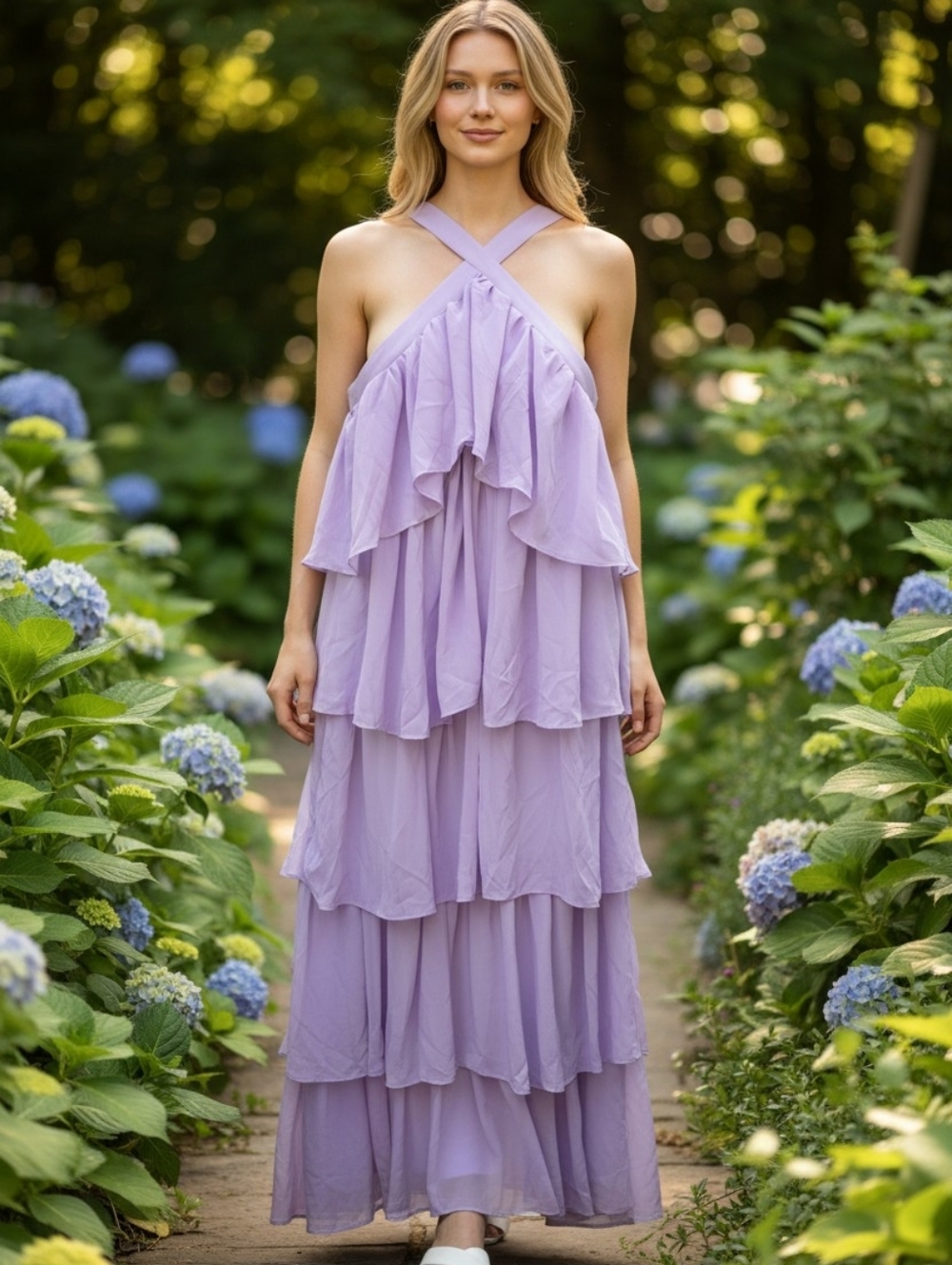Lilac Tiered Ruffle Maxi Dress